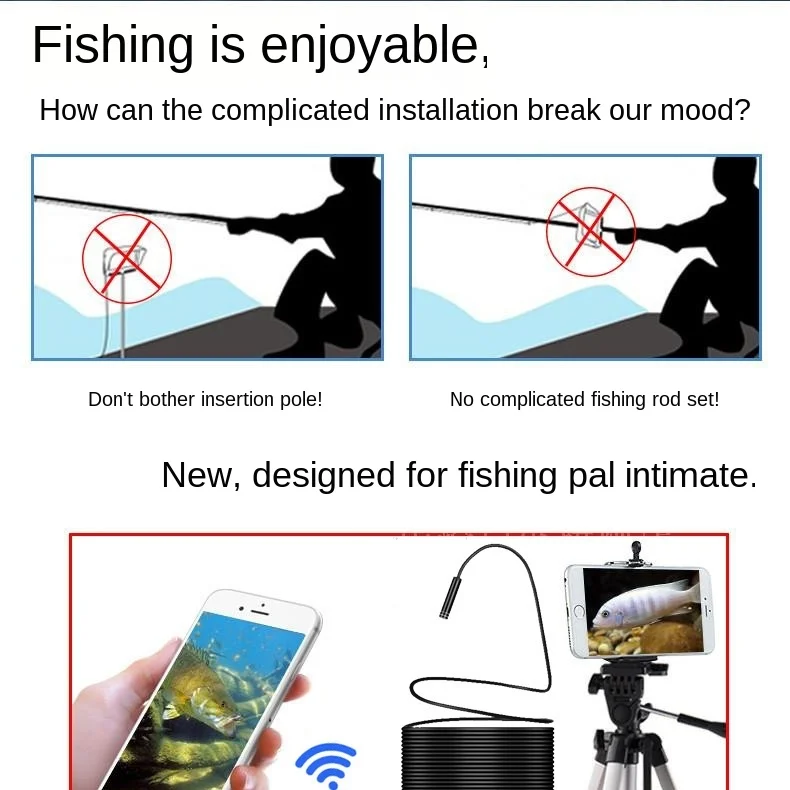 Цена Визуальный рыболокатор мобильный телефон с Wi-Fi, водонепроницаемый зонд для подводной рыбалки с высоким разрешением, 2 миллиона щупов, 8 мм