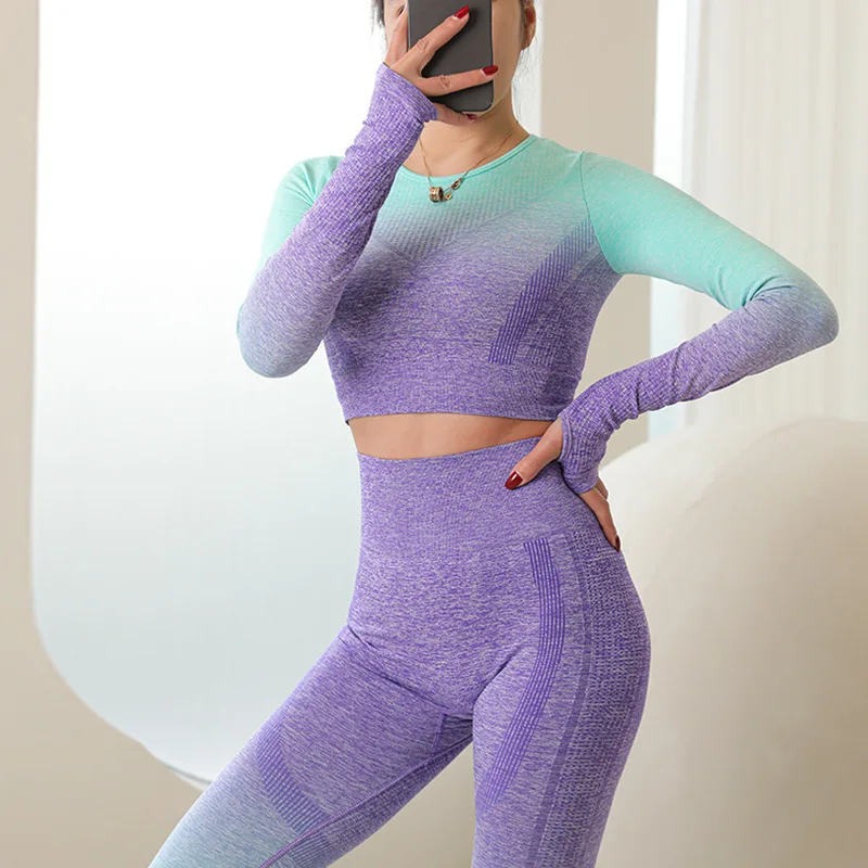 

Two Piece Sets Women Tracksuits High Waist Stretchy Sportswear Crop Tops And Leggings Matching Outfits Yoga Sets High Quality