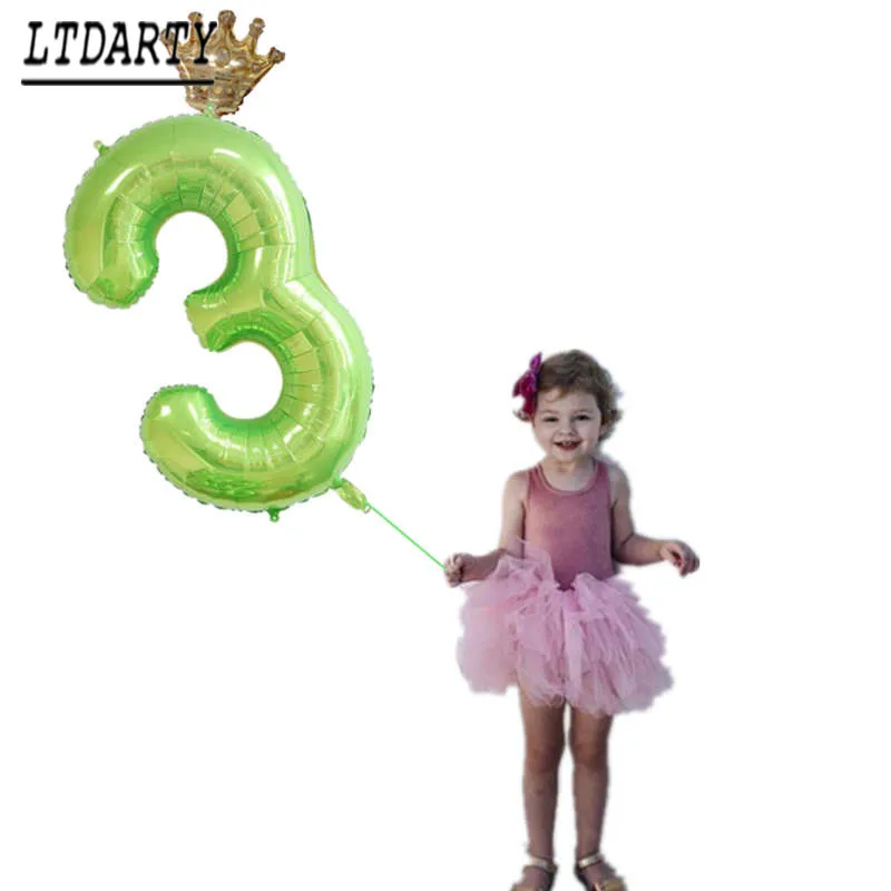 Корона 40 дюймов градиентный зеленый фиолетовый с цифрой фольга воздушный шар для