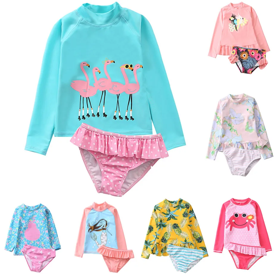 2020 купальник из двух частей для девочек с фламинго женский детская одежда