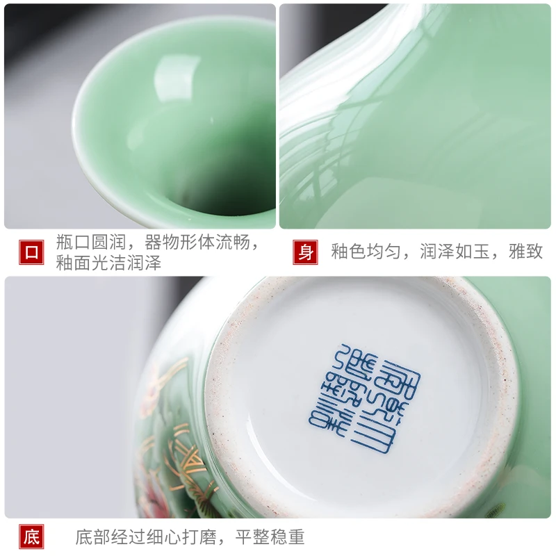 

Jingdezhen Porcelain Vase ornament, living room flower arrangement, dry flower, antique lotus pattern, Celadon Glaze vases