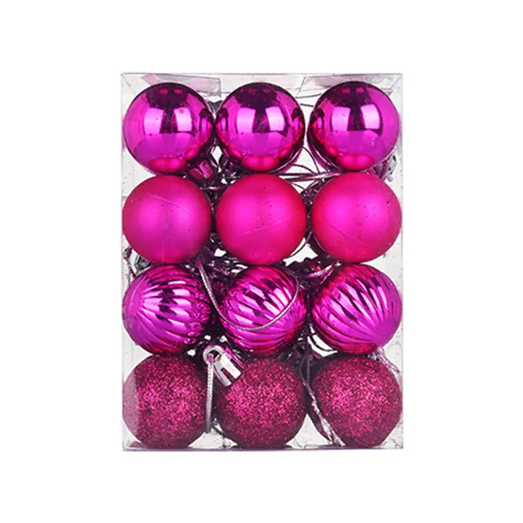 Christmas Decorations For Home 30mm Christmas Xmas Tree Ball Bauble Hanging Home Party Ornament Decor 24PCS - Цвет: Hot Pink