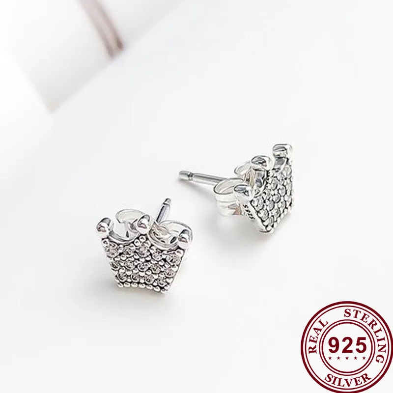 

100% 925 серьги Silver Fashionable And Shiny Crown With Crystal Pan Earrings For Women Wedding Gift Fashion Jewelry