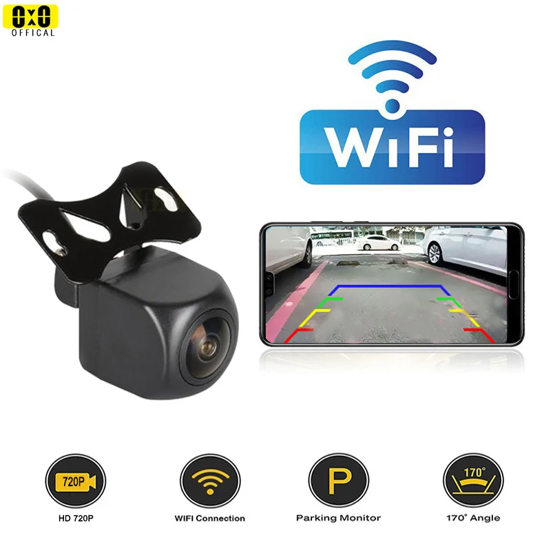 구매 와이파이 리버스 카메라 HD 12-24V 170 대시 캠 렌즈 방수 DVR 후면보기 백업 자동 역방향 백업 모니터 나이트 비전 자동차