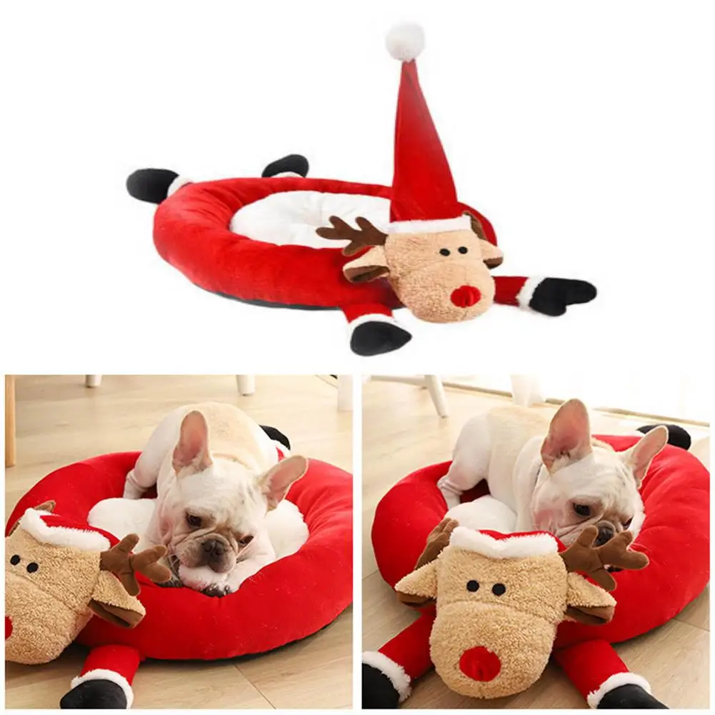Универсальная Рождественская кровать для домашнего питомца с оленями зимняя