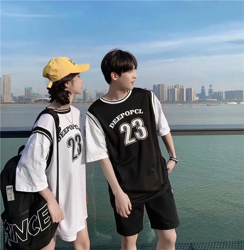

Summer Couple Wear 2021 New Ins Fake Two Pieces Short Sleeve T-shirt
