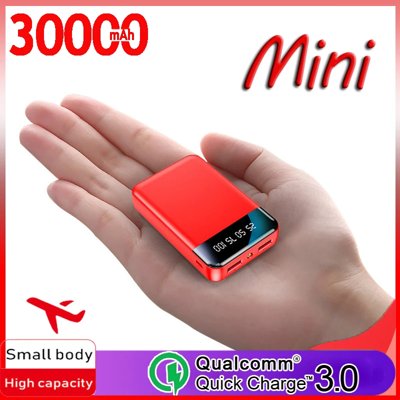 Компактный внешний аккумулятор на 30000 мАч портативный для мобильного телефона