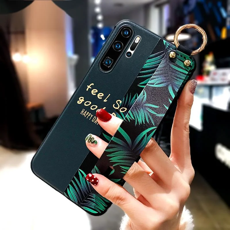 

P50 P40 P20 P30 Pro Lite Case 3D Fashion Art Leaf Flower TPU Wrist Strap Holder Cover for Huawei P Smart 2021 Z Mate 20 Pro Etui