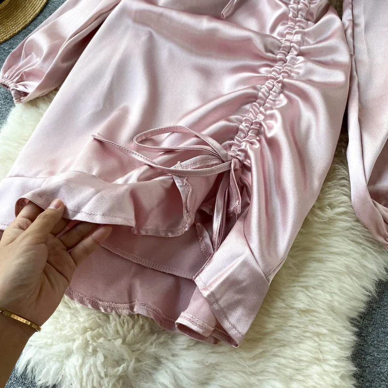 Платье SINGRAIN с рюшами и кулиской женское сексуальное облегающее платье-трапеция