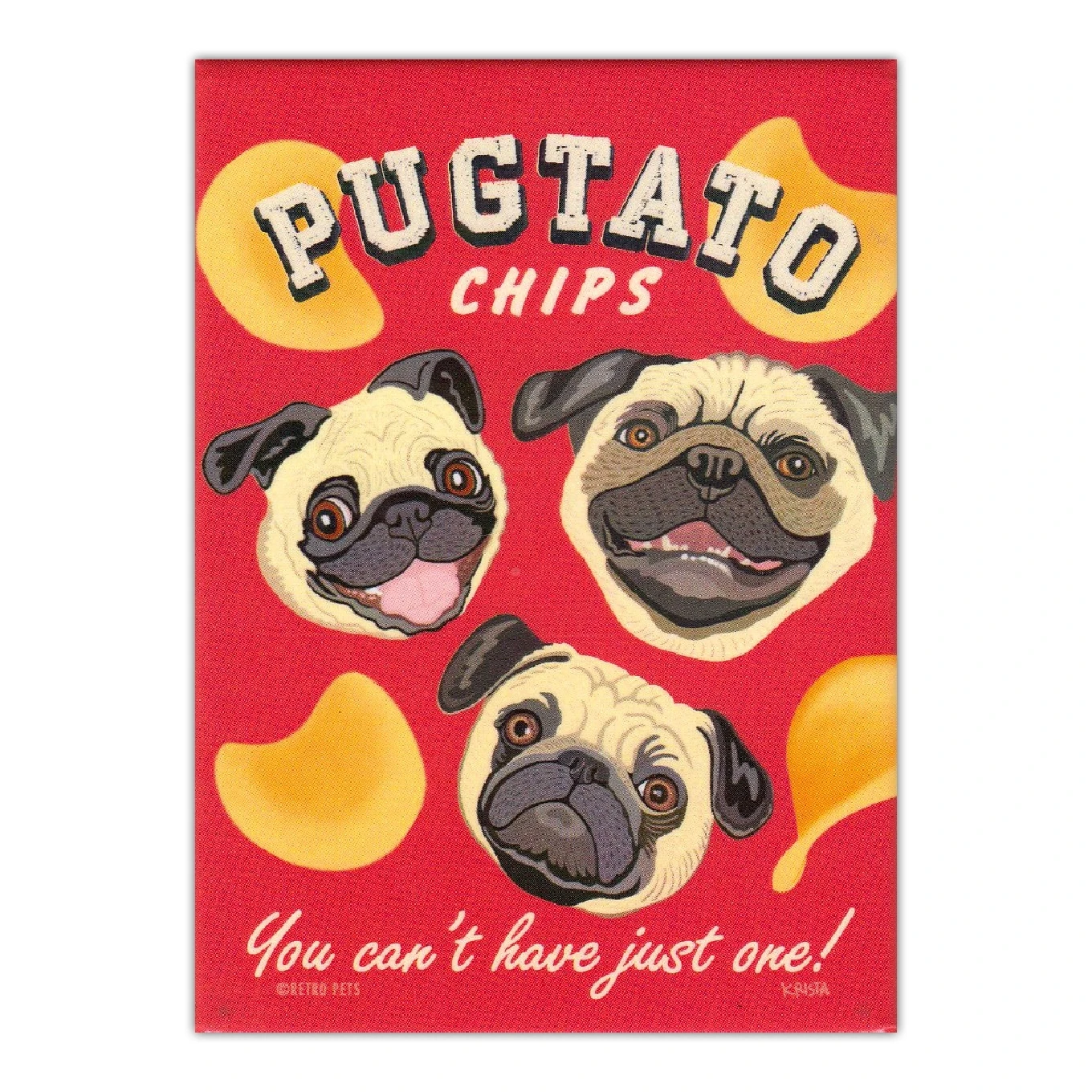 

Магниты на холодильник в стиле ретро для собак-чипы Pugtato (мопса)-винтажное рекламное искусство-2,5x3,5