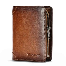 ManBang Men Wallet Zipper Genuine Leather RFID Card Holders Cowhide Zip Coin Pocket Bifold wallets for men Brown high quality