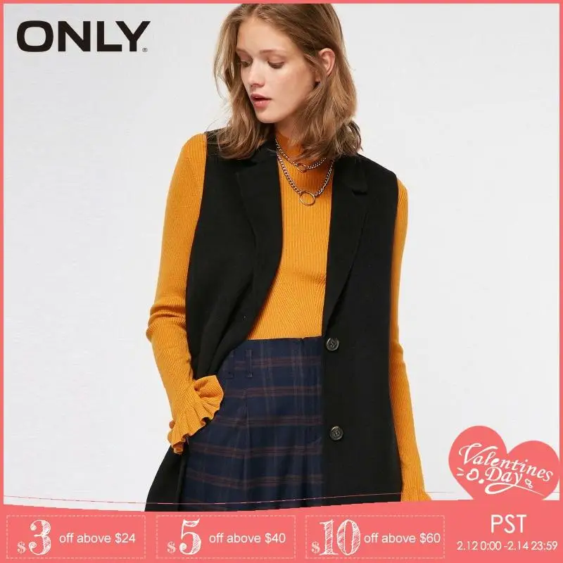 ONLY женский шерстяной жилет средней длины с воротником лацканами куртка женская|