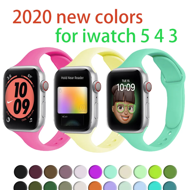 Тонкий ремешок для apple watch band 42 мм 44 iwatch 5 4 3 38 40 correa тонкий силиконовый браслет