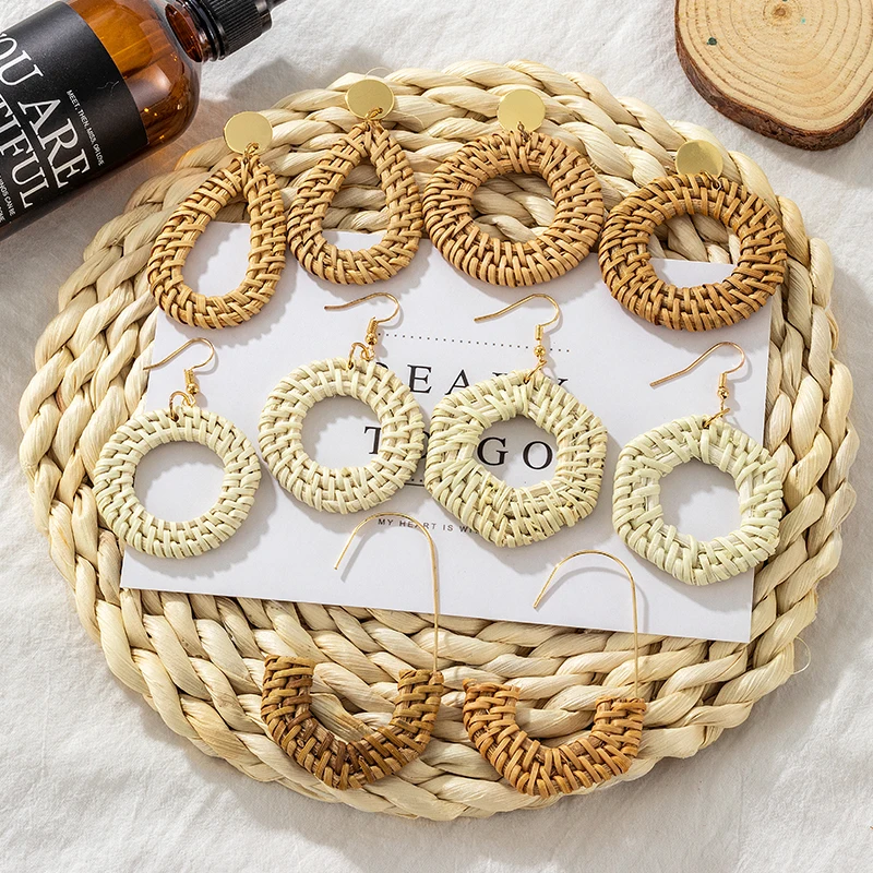 

Women's Earrings Creative Rattan weaving Earrings for Women New Geometirc Pendant Circle Earring 2021 Trend Jewelry Accessories