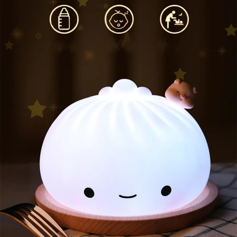 

Colorful Soft Silicone LED Night Lights For Kids Bedroom Holiday Home Decoration Christmas Gift Rechargeable Cute RGB Night Lamp