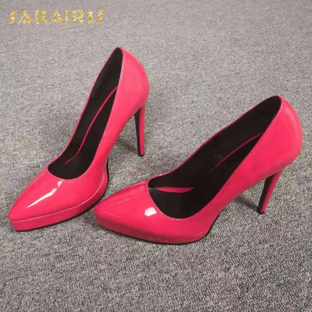 

GIGIFOX Concise Elegant Office Shoes Ladies Pumps Platform Sexy Super High Heels Patent Leather Luxury Offices Dressing Pump