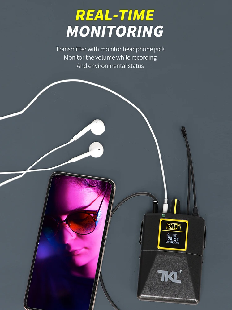 TKL PRO UHF беспроводной микрофон с отворотом Lavalier передатчиком бодипака SLR/phone