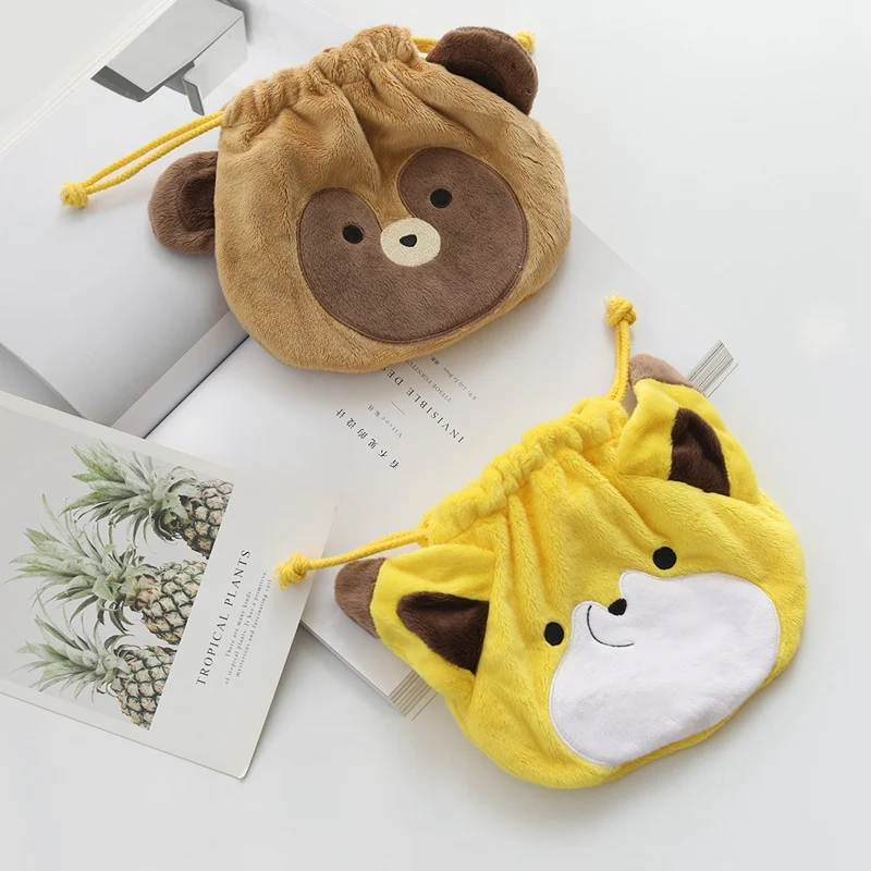 

New Cute Raccoon Fox Plush Toy Drawstring Pocket Drawstring Bag Plush Coin Bag Coin Purse Plush Toys Girls Gift