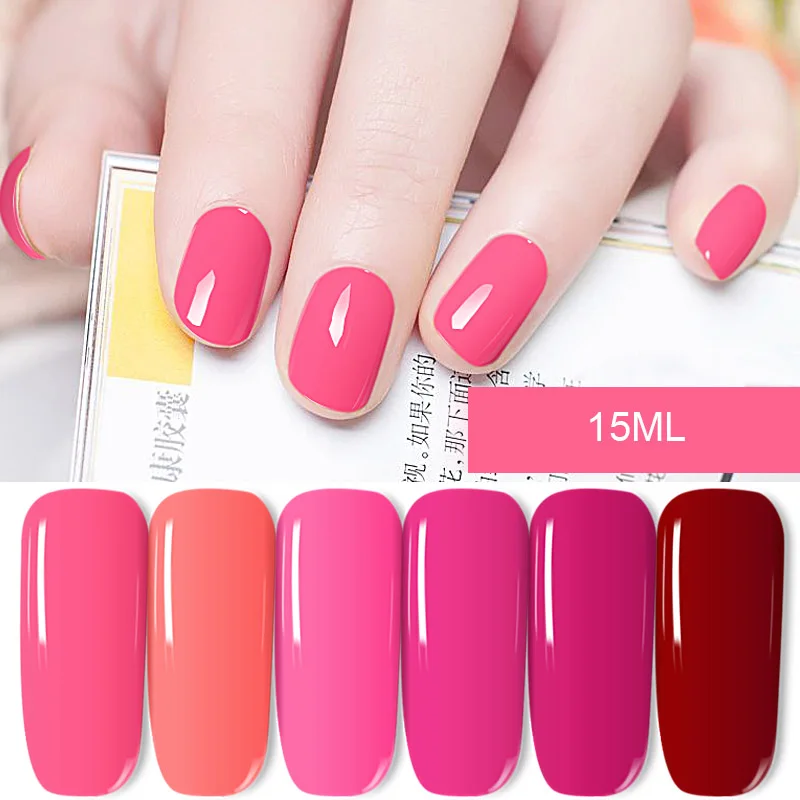 Розовый Красный цвет серии маникюрный лак замочить Led УФ гель для ногтей чистый