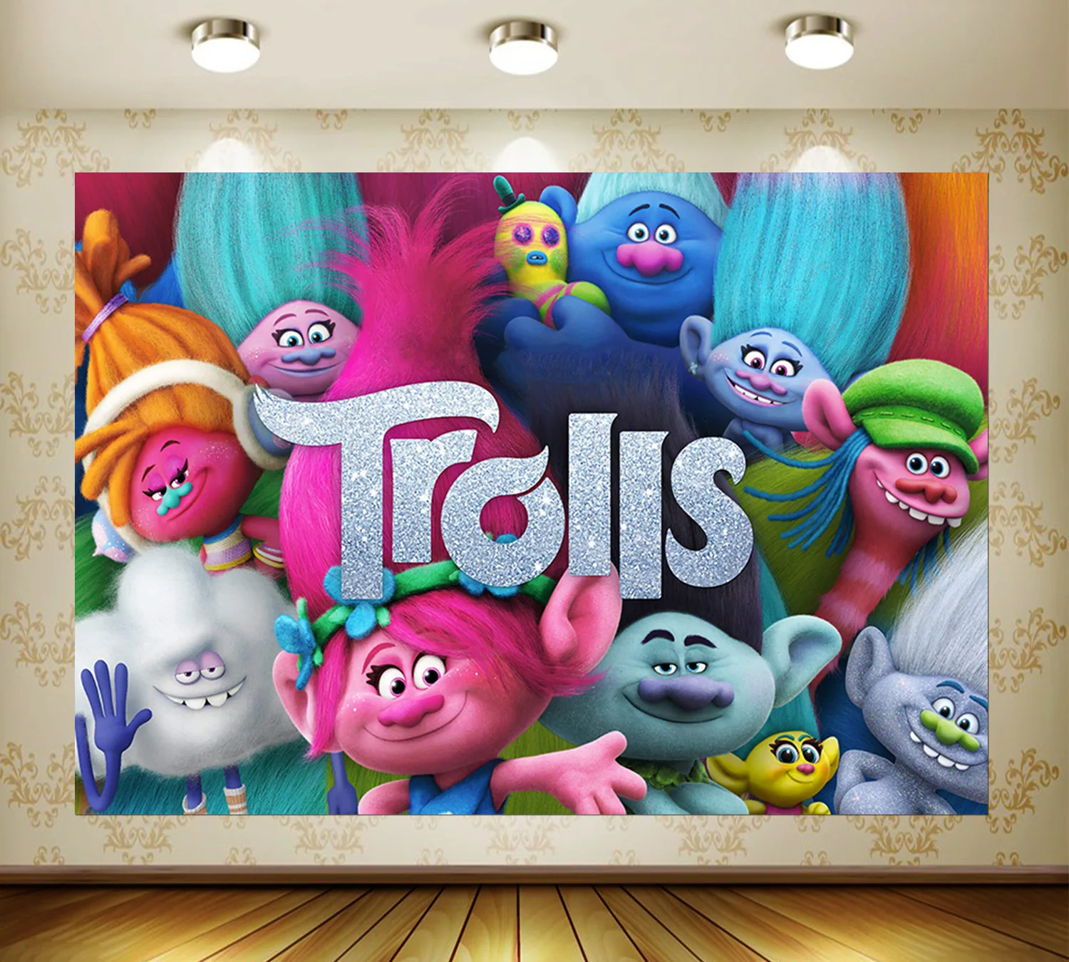 Фон на день рождения тканевый Тролль мультфильм Радуга Фотофон Дети День