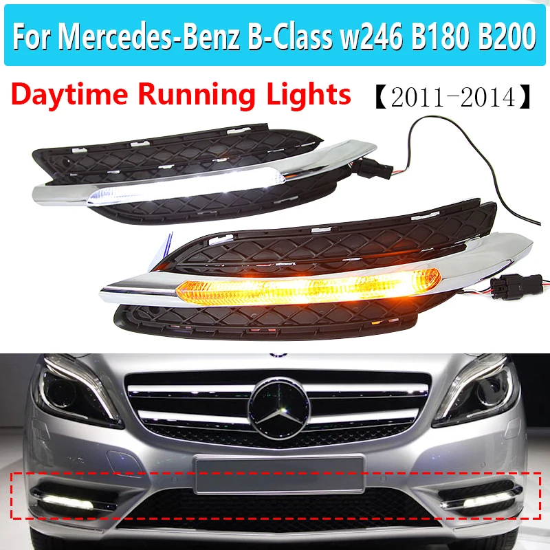 

Дневные ходовые огни со светодиодами DRL, 2 шт., с желтой функцией поворота для Mercedes Benz W246 B class B180 B200 2011-2014
