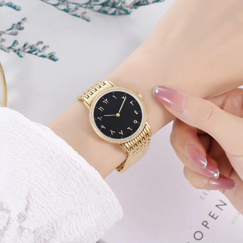 Часы наручные стальные унисекс мусульманские с арабскими цифрами и стальным