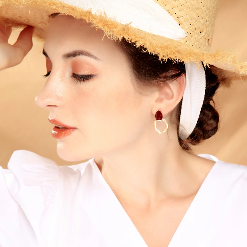 Эмаль Висячие серьги изношенный круг цвет золотой Morandi Ins гипоаллергенный