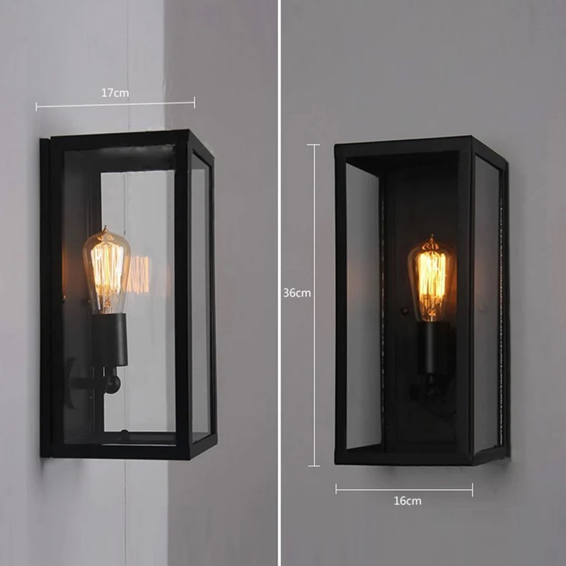 Краткий черный прямоугольник E27 светодиодная лампа бра Прозрачная крышка класса