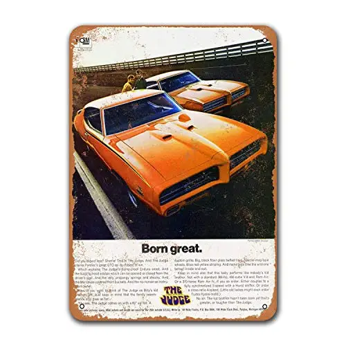

1969 Pontiac GTO The Judge Old Car Tin Sign, Vintage Metal Plaques Poster Man Cave Garage Retro Wall Decor 12x16 inch