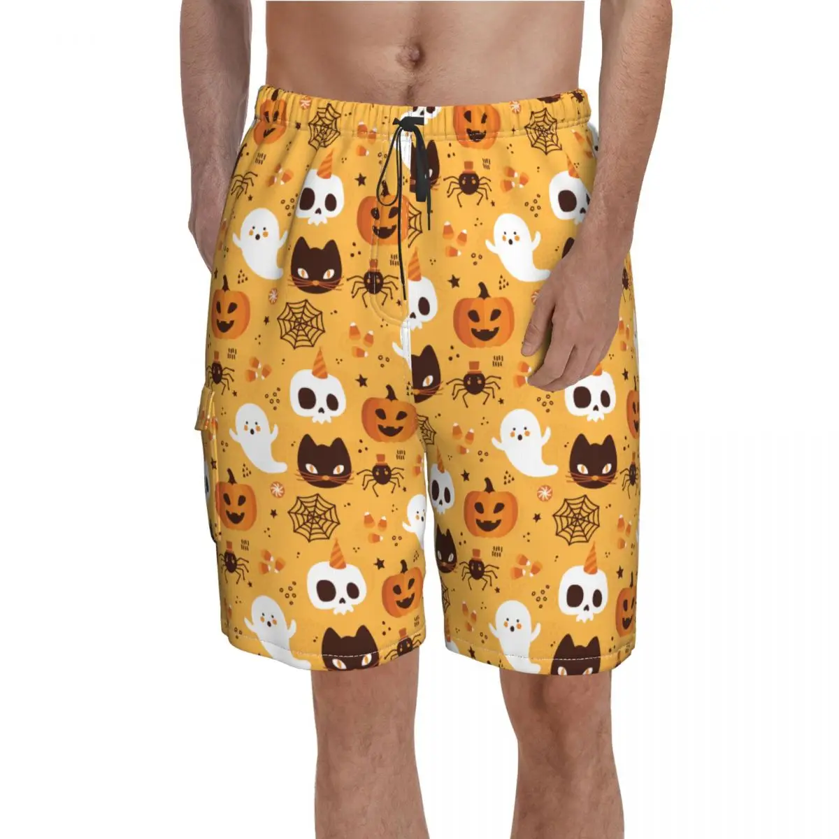 

Halloween Pumpkin Spooky Bat (2) Board Shorts Funny Polyester Swimming Trunks Beach Funny Men Swim Trunks