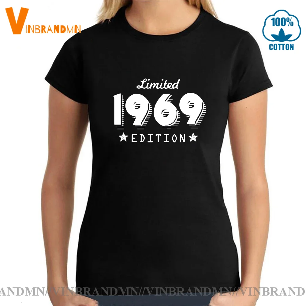 

Сделано в 1969 Ограниченная серия футболка натуральный хлопок Повседневная дышащая широко распространены футболки с коротким рукавом для девочек в винтажном стиле; Креативные женские футболки