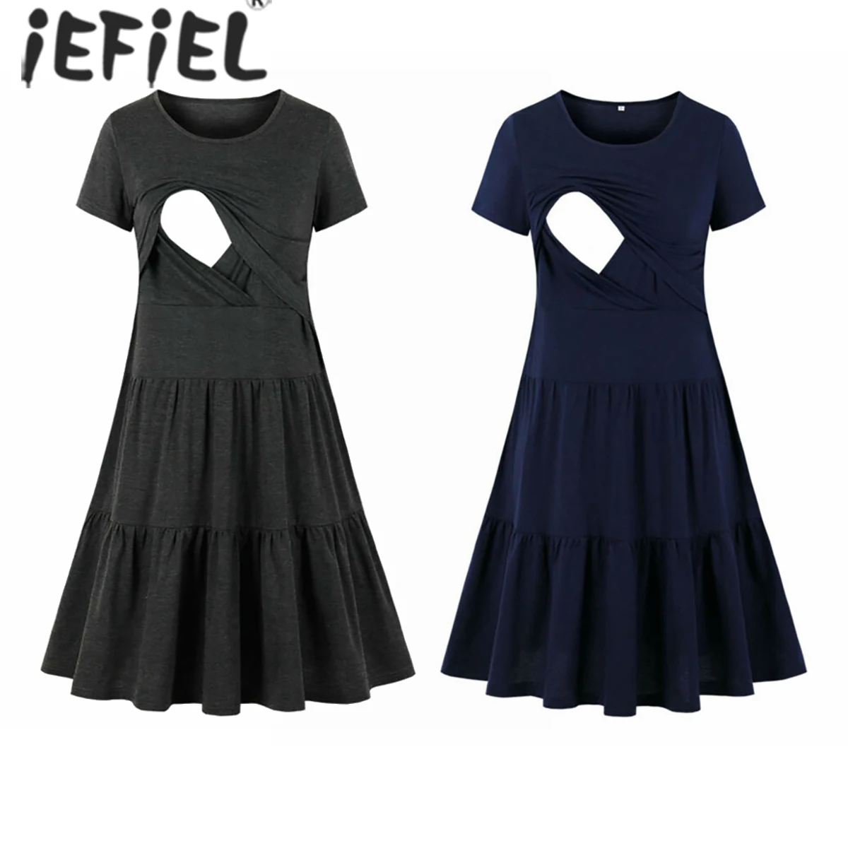 

Maternity Dresses Nursing Nightgown Pleated Dress Pregnancy Short Sleeve Breastfeeding Clothes For Pregnant Women Sleepwear