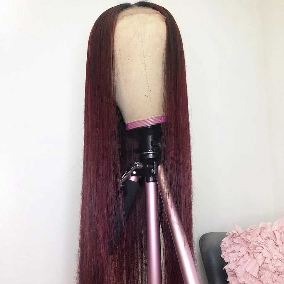 Парик Ombre Color 1b 99j на сетке спереди двухцветные натуральные волосы 13x4 прямые с