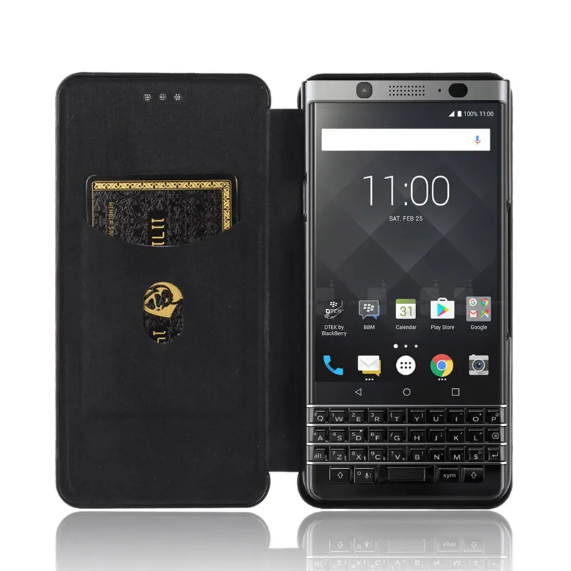 For BlackBerry Keyone Case Fashion Carbon Fiber PC Hard Card Holder Slim Leather for Wallet Flip Cover | Мобильные телефоны и