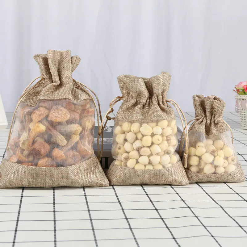 

5pcs/lot Organza Jute Bags Burlap Drawstring Bag Wedding Party Favors Gift Bags Coffee Beans Candy Makeup Jewelry Packaging