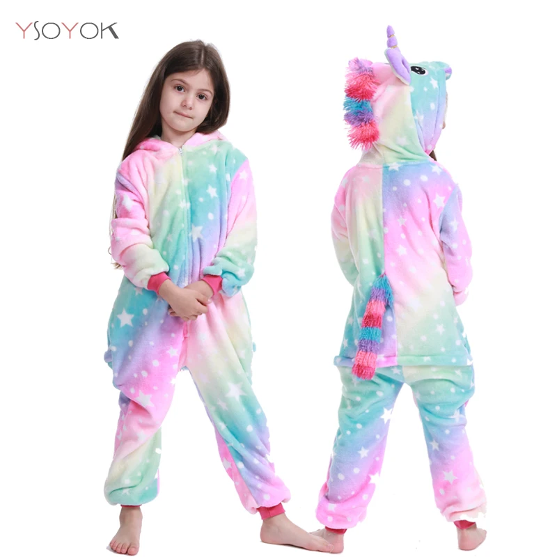 Star Unicorn Kigurumi/Детские пижамы для мальчиков и девочек; пижамы с единорогом; фланелевые детские пижамы; костюм для сна с животными; зимние комбинезоны с котом - Цвет: Star Unicorn