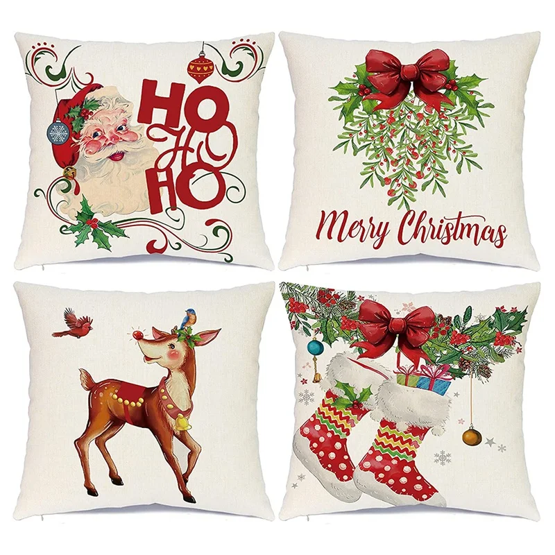 

Christmas Pillow Covers 18X18 Set Of 4 Farmhouse Christmas Decorations Pillowcase Cushion Case For Home Decor
