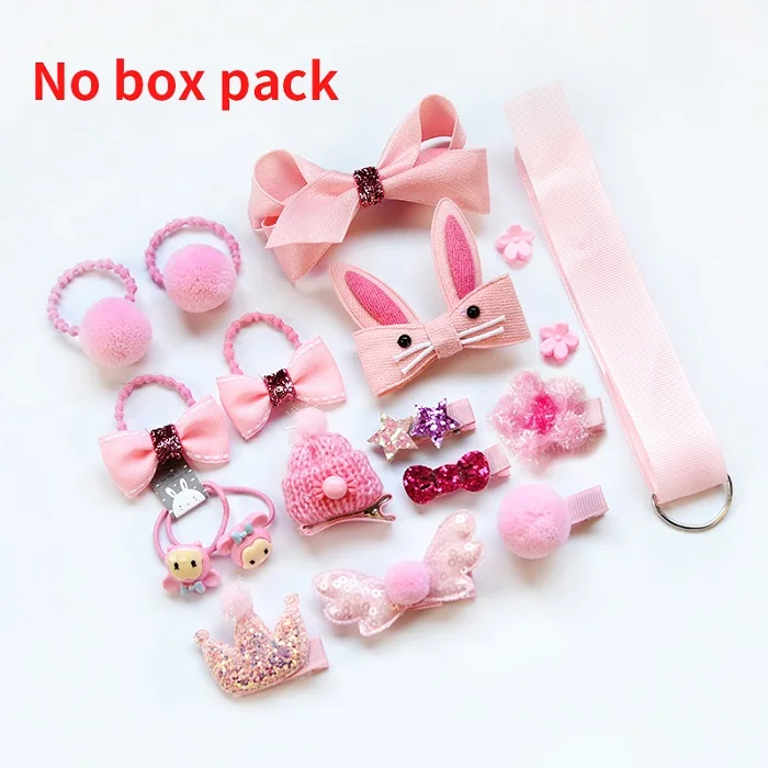 C-No Box 18 шт./кор. дети милые женские аксессуары для волос комплект ткани для младенцев с цветочным узором и бантом, заколки Заколки для волос подарок для девочек детские Головные уборы - Color: C-No Box