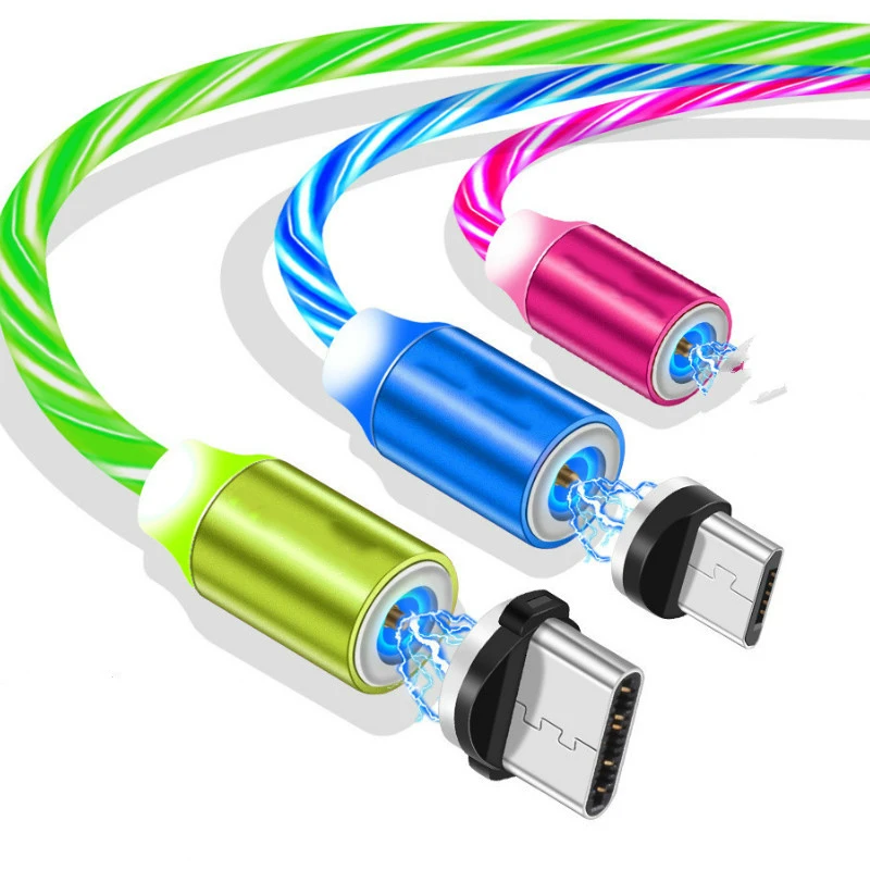 Течёт светильник, магнитный usb-кабель для зарядки, кабель Micro usb и кабель usb type C, светодиодный, светящийся магнит, зарядное устройство для iPhone X 8 7 6