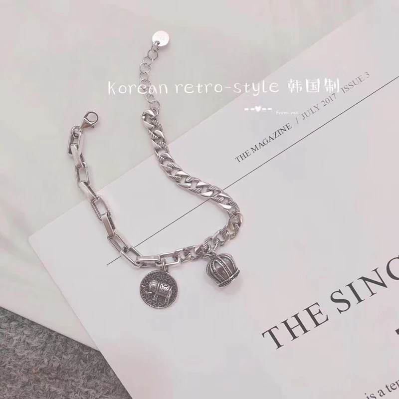 Модный однотонный браслет-цепочка из стерлингового серебра S925 пробы с