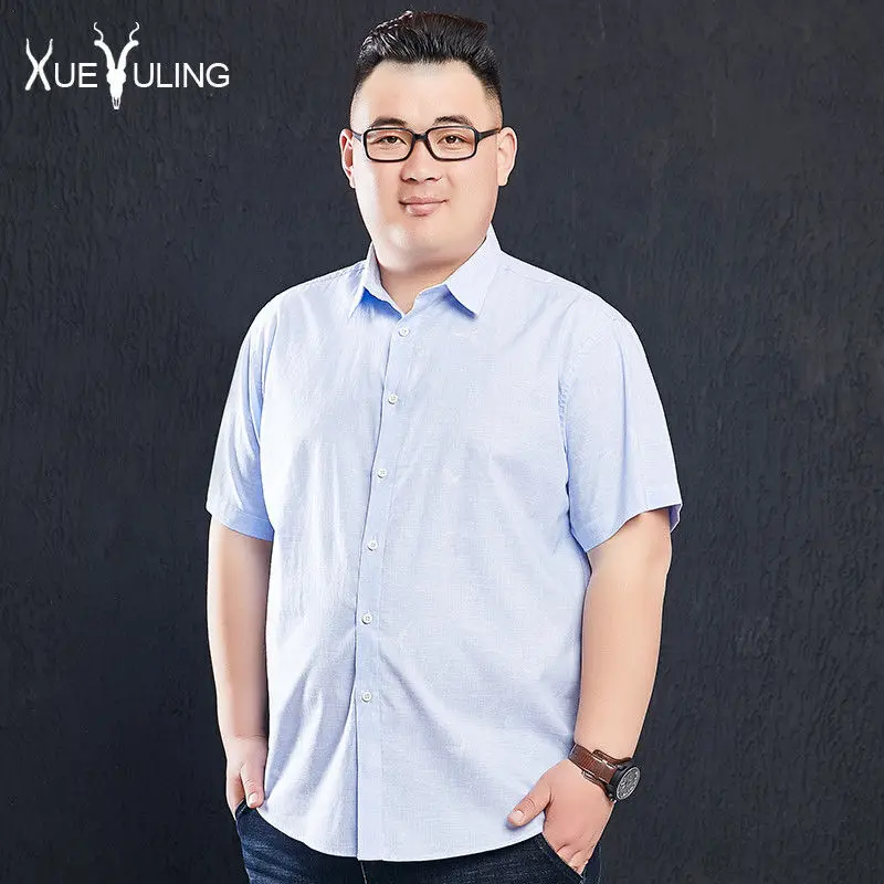 

Summer Short Sleeve Shirt Men's leisure fashion trend fattening plus size loose young fat half sleeve solid color shirt