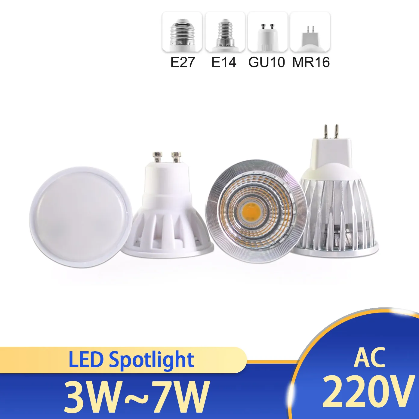 

LED Spot Lamp Bulb GU10 MR16 E27 E14 LED Spotlight AC 220V 3W 5W 6W 7W Lampada aluminum COB SMD led bulb Energy Saving