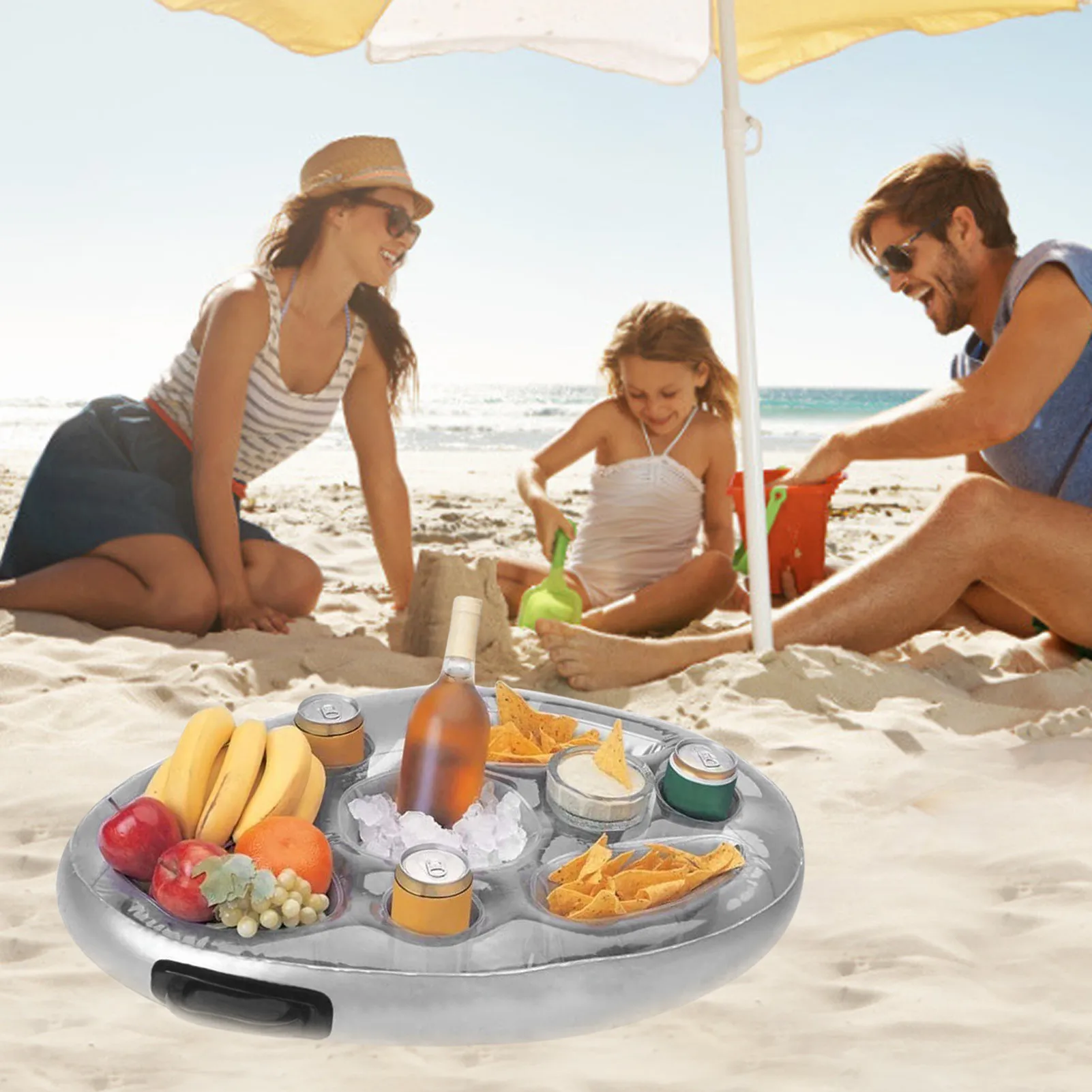 

Summer Party Bucket Cup Holder Inflatable Pool Float Beer Drinking Cooler Table Bar Tray Beach Swimming Ring Accessories