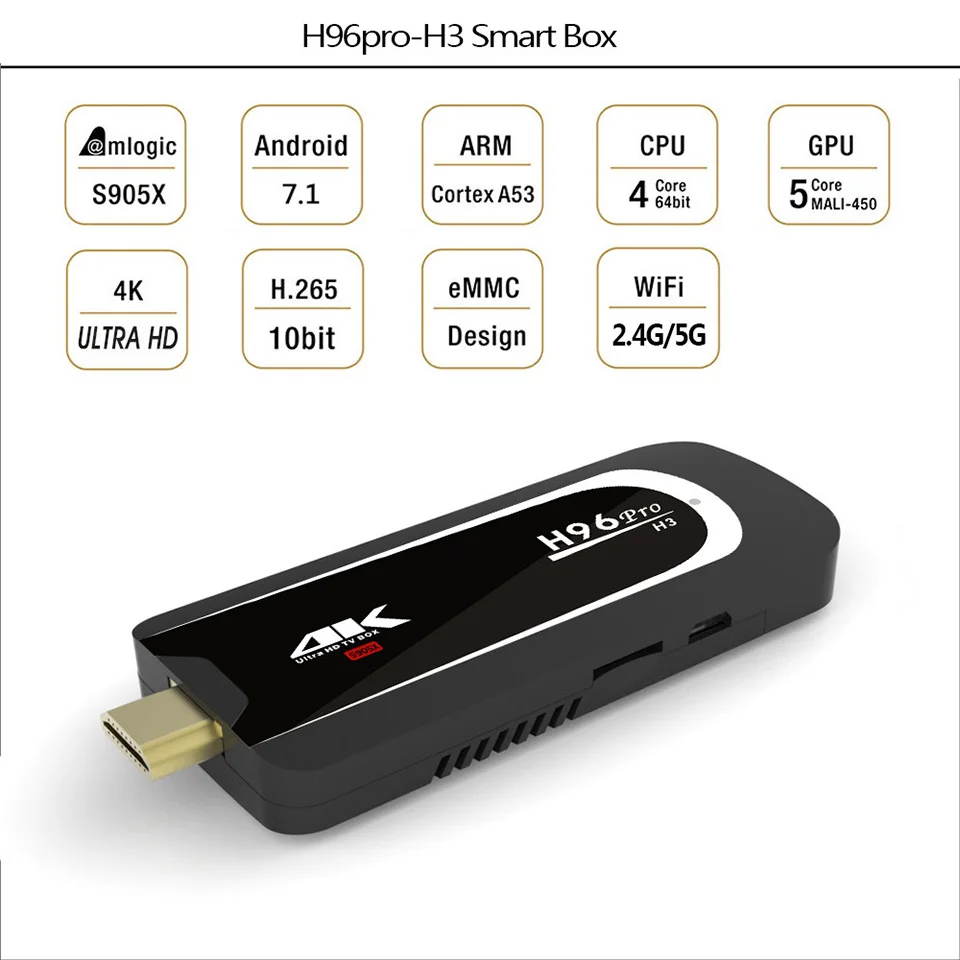 H96 Pro H3 мини ПК Android 7.1.1 Amlogic S905X Penta Core 2 4G 5G Wifi BT4.0 Гб ОЗУ 16 ПЗУ 1080P 4K HD с беспроводной