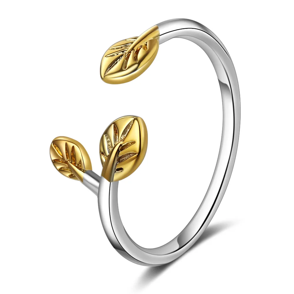 

Открытые Кольца в виде листьев золотого цвета для женщин и девушек, свадебные кольца из стерлингового серебра 925 пробы, ювелирные украшения ...