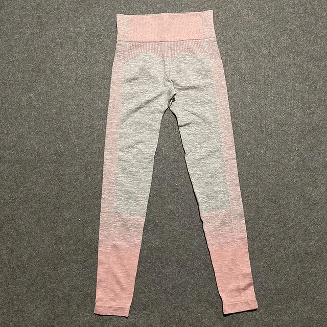Pink pants 2 шт., бесшовный комплект для йоги с эффектом омбре, женские укороченные топы с длинным рукавом, высокая талия, контроль живота, спортивные Леггинсы, спортивный костюм для спортзала, одежда для фитнеса - Цвет: Pink pants
