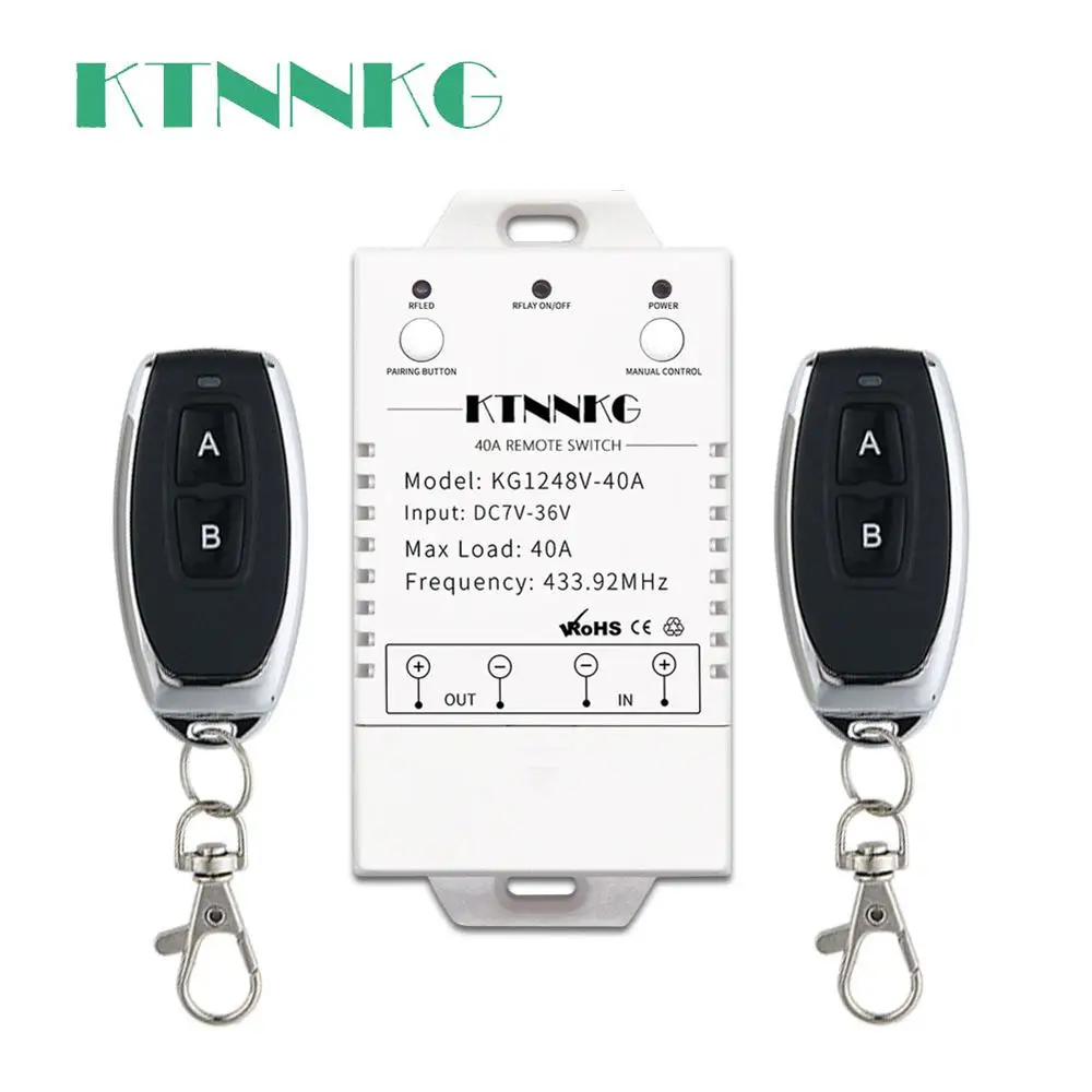 

High Power 12V 24V DC Wireless Remote Controller Switch 40A Universal Relay Receiver Module Wide Voltage 433Mhz EV1527