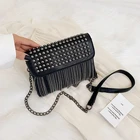 Женская сумка через плечо с цепочкой 2022, женские сумки, Сумочка для телефона, кошелек с заклепками и бахромой, Модные Винтажные дизайнерские сумки в стиле панк из искусственной кожи