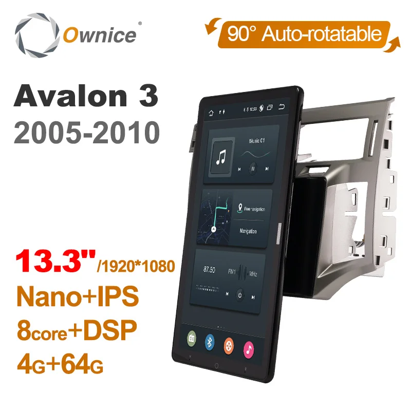 

Автомобильный DVD-плеер Tesla Style, 13,3 дюйма, PX6, Android 10, автоповоротная навигация, Wi-Fi, GPS, стерео, радио для Toyota Avalon 3 2005-2010