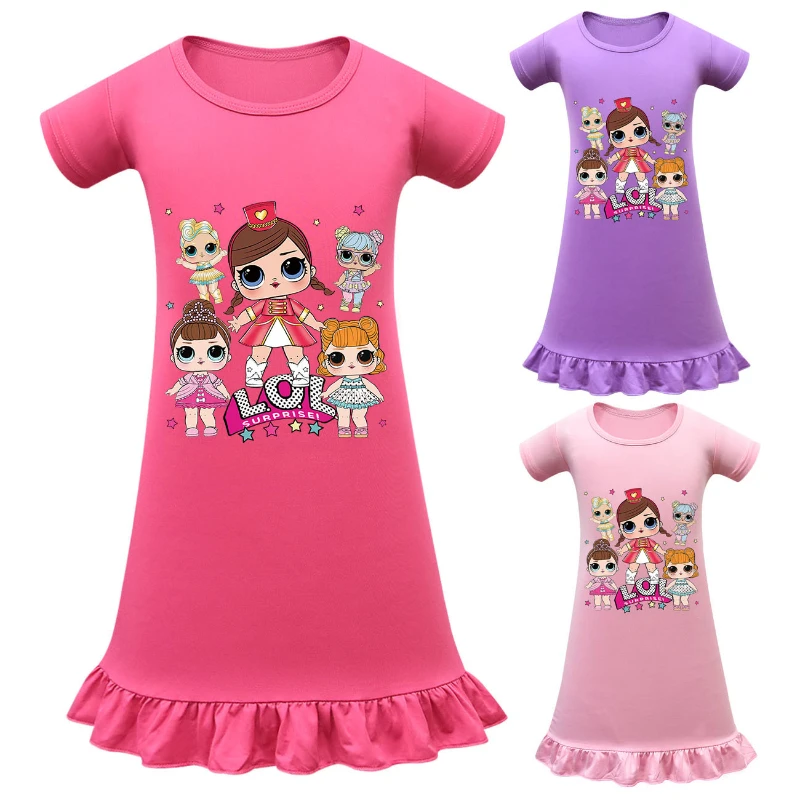 

3 Styles Lol Surprise Doll Children's Pajamas Dress Dress Girls Medium-length Short-sleeved Clothes Girl Clothes Kids Fashion